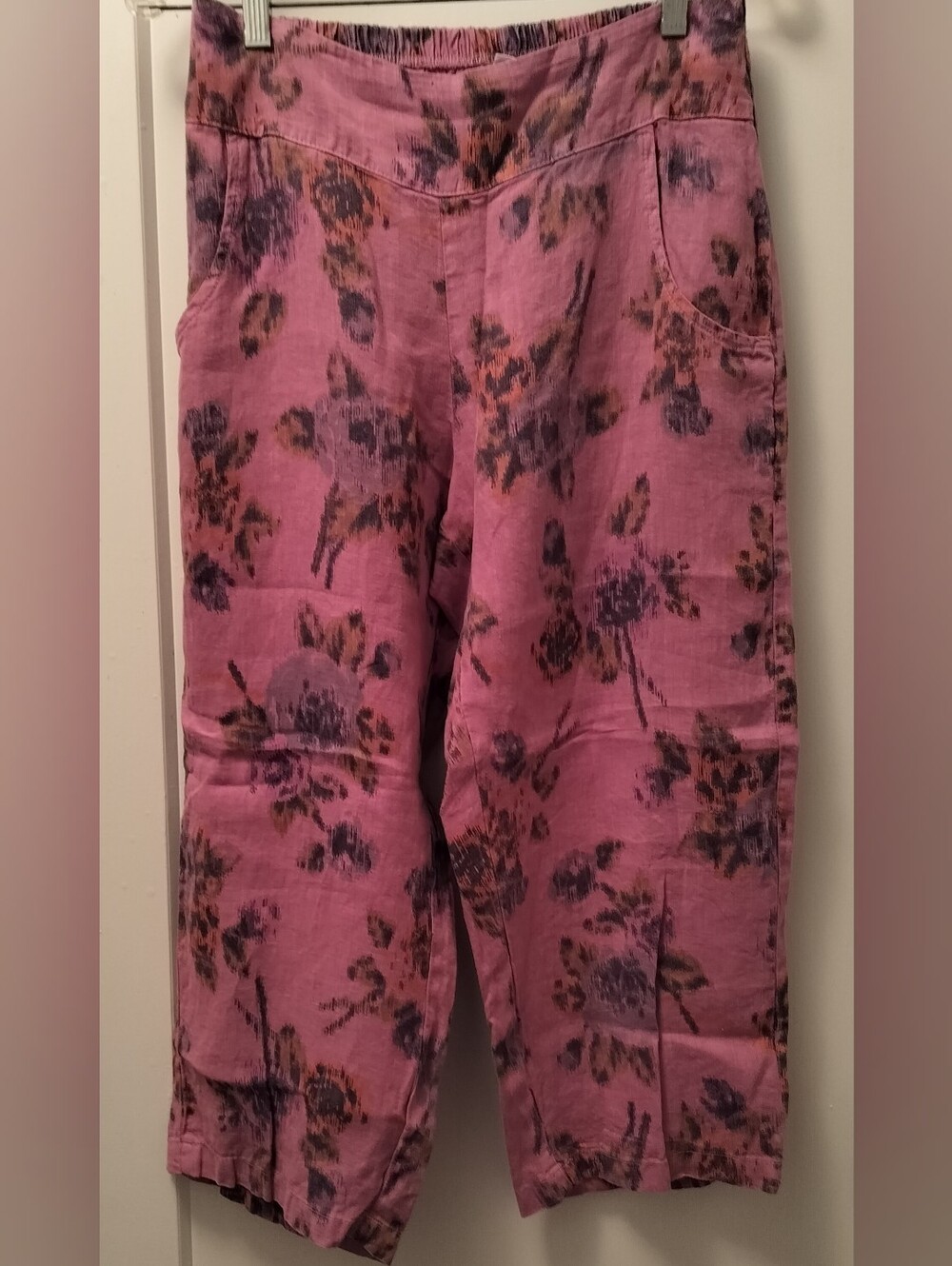 100% Cotton Women's Pink Floral Casual Pants Size M